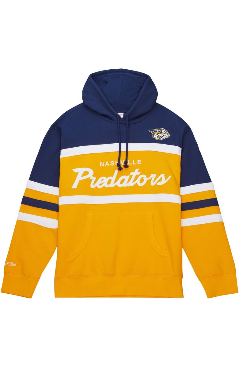 Mitchell & Ness Men's Mitchell & Ness Gold/Navy Nashville Predators Head Coach Pullover Hoodie, Alternate, color, 