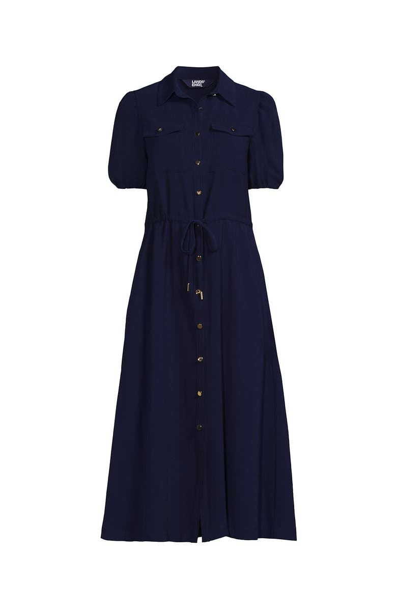 Lands' End Twill Button Front Fluid Short Sleeve Dress, Alternate, color, Deep Sea Navy