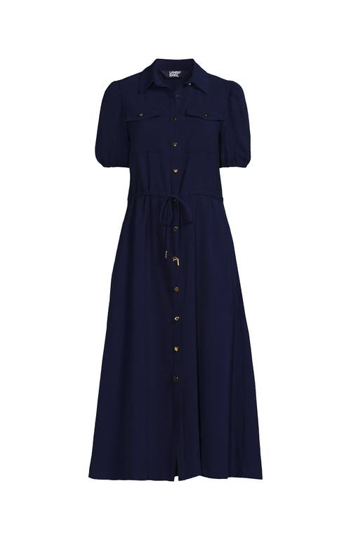 LANDS' END LANDS' END TWILL BUTTON FRONT FLUID SHORT SLEEVE DRESS 