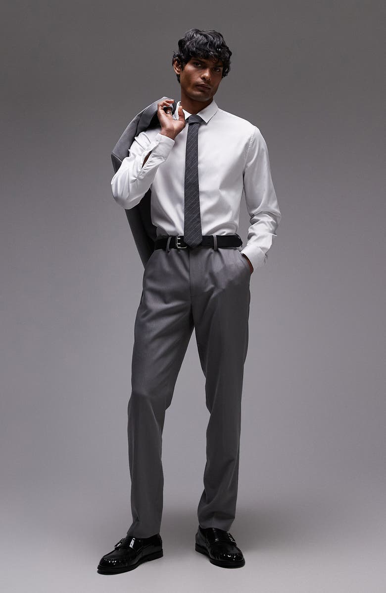 Topman Slim Fit Grey Flat Front Stretch Suit Pants, Alternate, color,