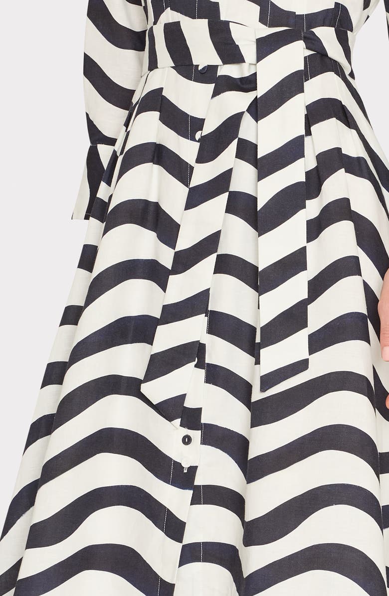 Milly Lexi Stripe Tie Waist Long Sleeve Midi Shirtdress, Alternate, color, Navy/ White