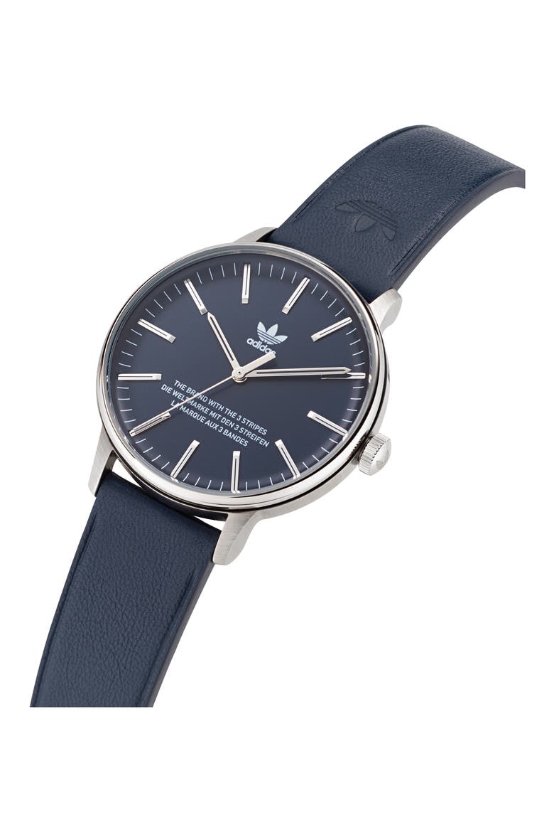 Code One Leather Strap Watch, 38mm, Alternate, color, SILVER/ BLUE/ BLUE