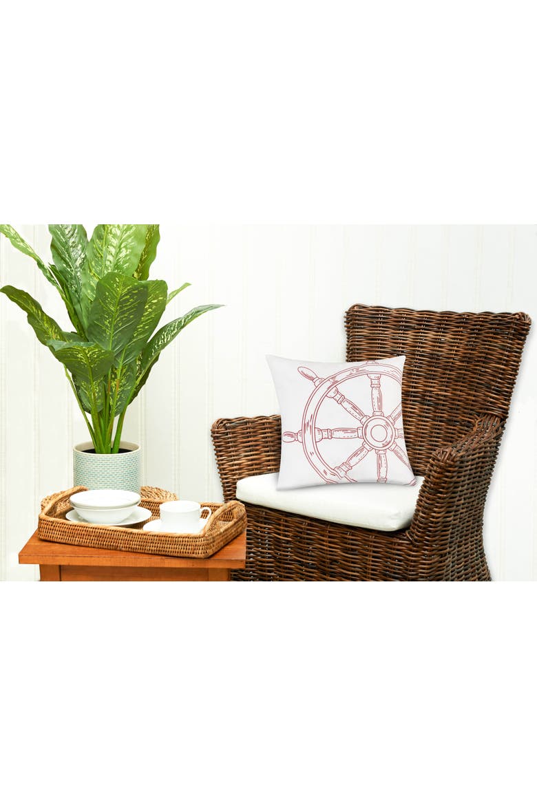 Ships Wheel Indoor / Outdoor Embroidered Throw Pillow, 18" x 18", Alternate, color, Red