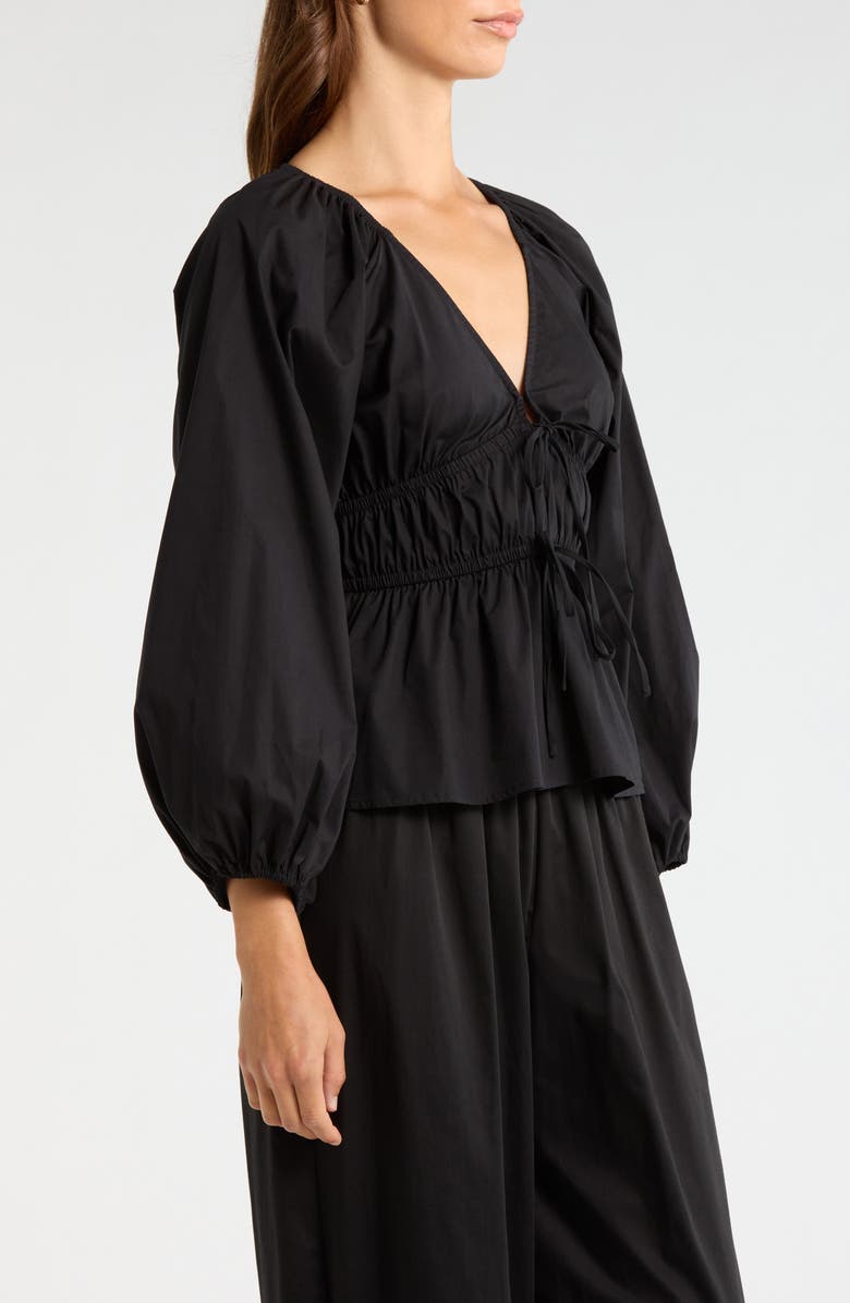 WAYF Jess Drawstring Stretch Cotton Poplin Top, Alternate, color, Black