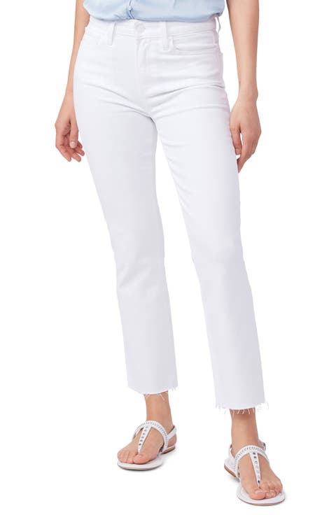 Cindy Raw Hem High Waist Straight Leg Jeans (Crisp White)