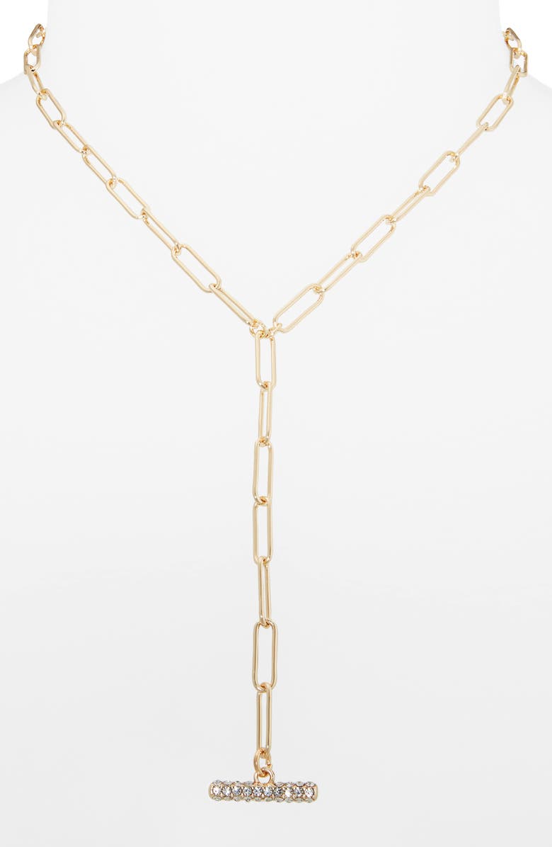 Open Edit Paper Clip Pavé Toggle Necklace, Alternate, color, Clear- Gold