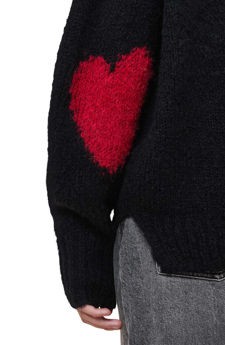 AllSaints Luv Heart Intarsia Crewneck Sweater, Alternate, color, Black/ Red