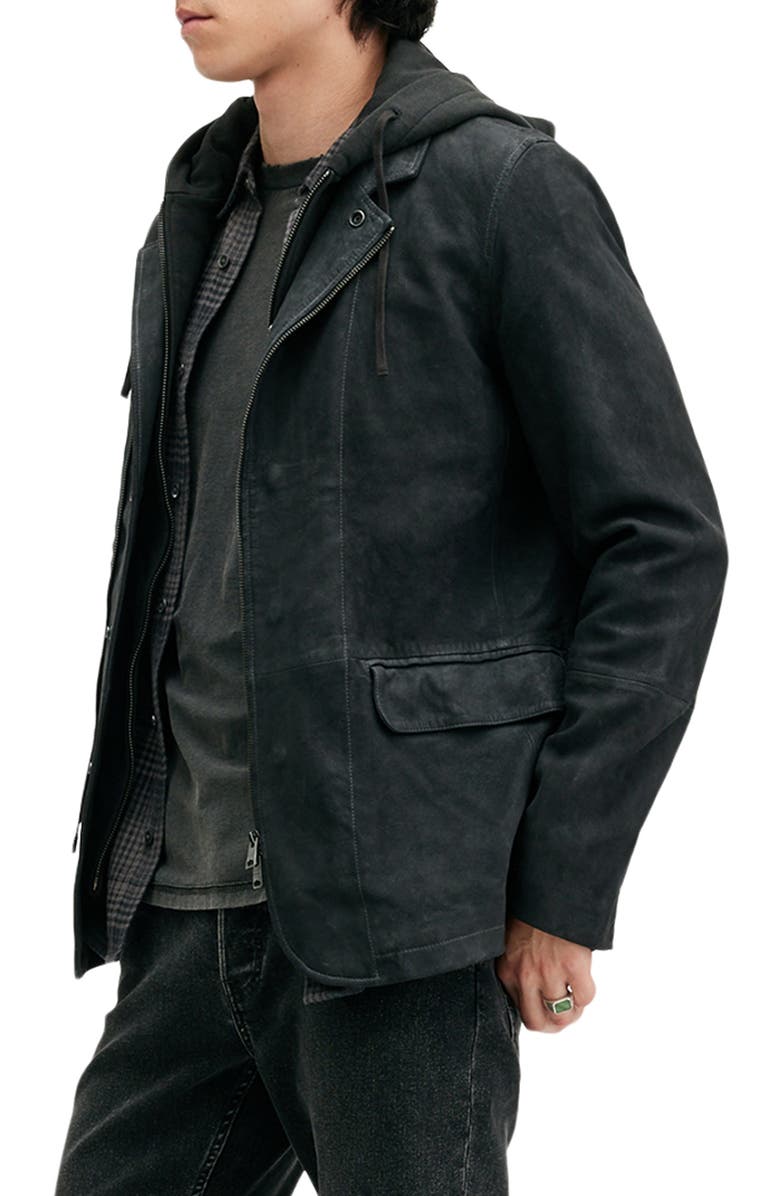 AllSaints Norton Leather Jacket with Removable Hooded Zip Bib, Alternate, color,