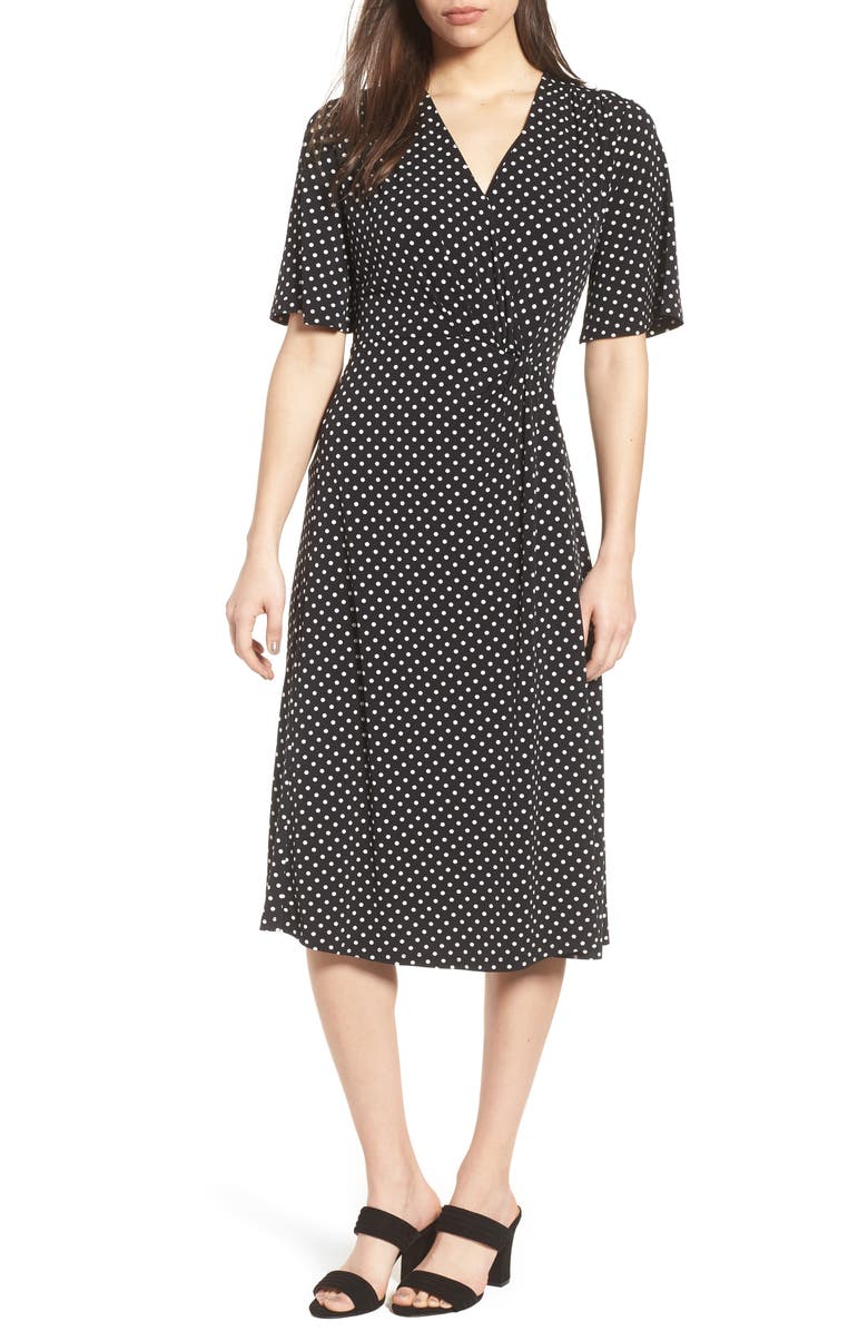 Chaus Flutter Sleeve Polka Dot Dress, Main, color, 