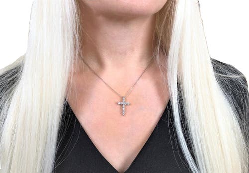 Hollywood Sensation White Gold Cubic Zirconia Cross Necklaces In Silver