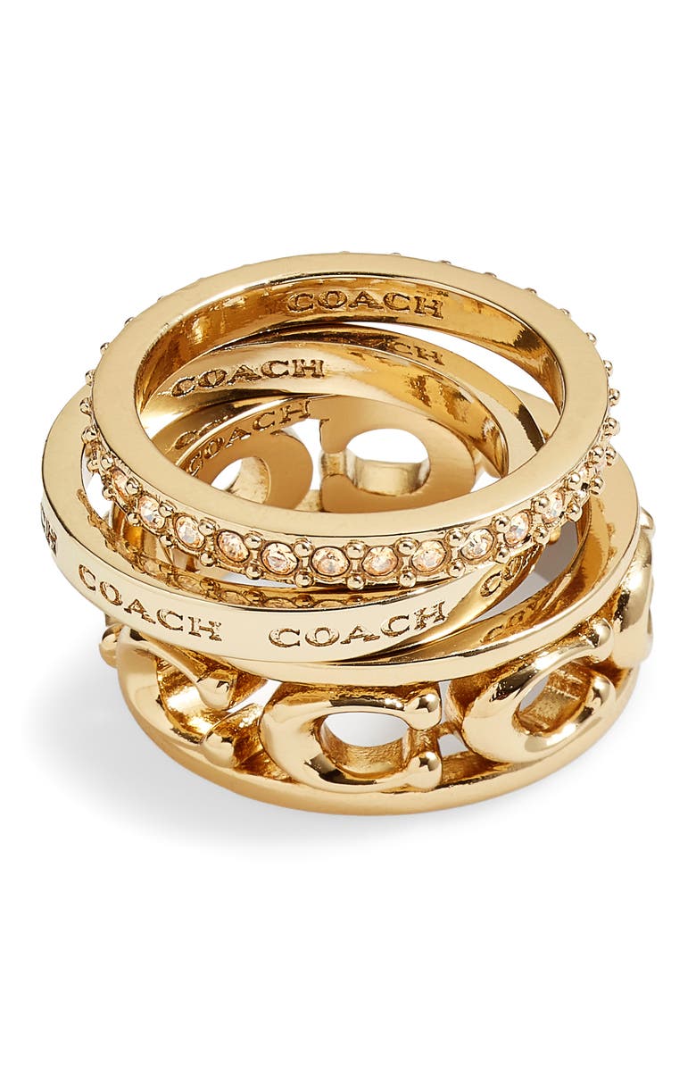 COACH Set of 3 Stackable Rings, Alternate, color, Gold