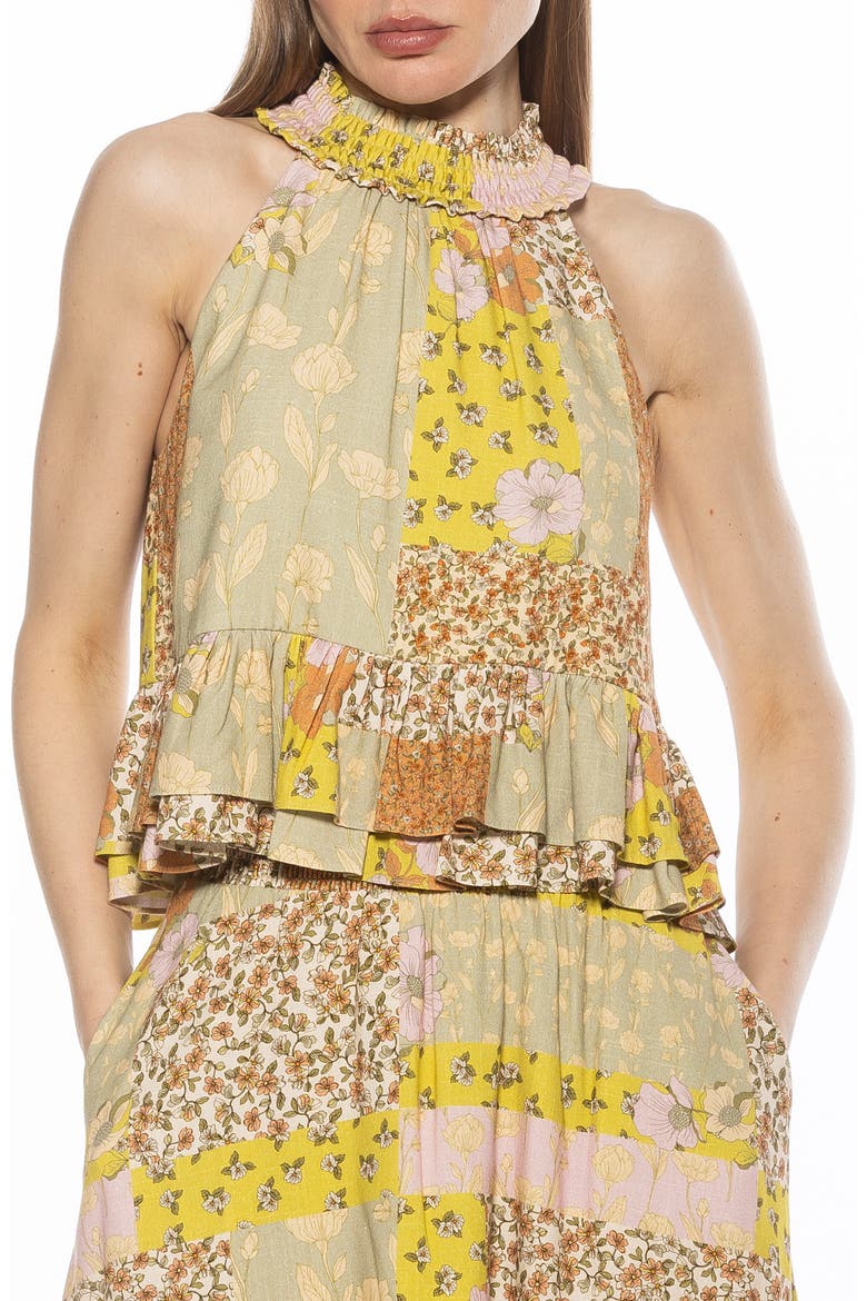 Roth Smocked Ruffle Halter Top, Alternate, color, BEIGE WILDFLOWERS