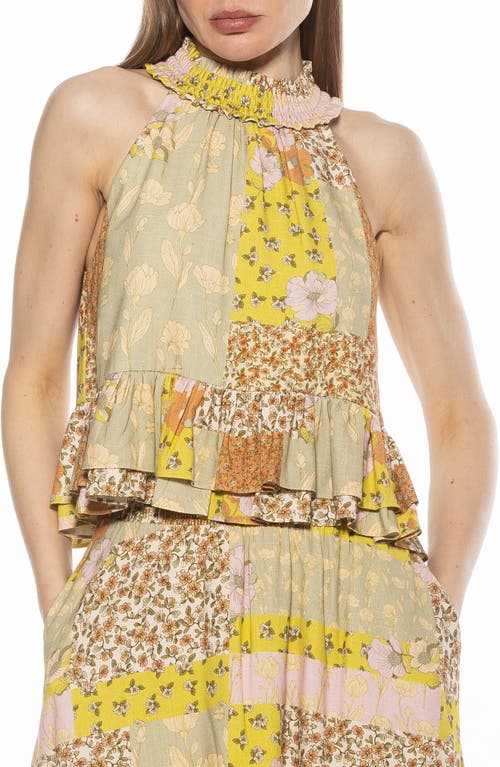 Alexia Admor Roth Smocked Ruffle Halter Top In Beige Wildflowers
