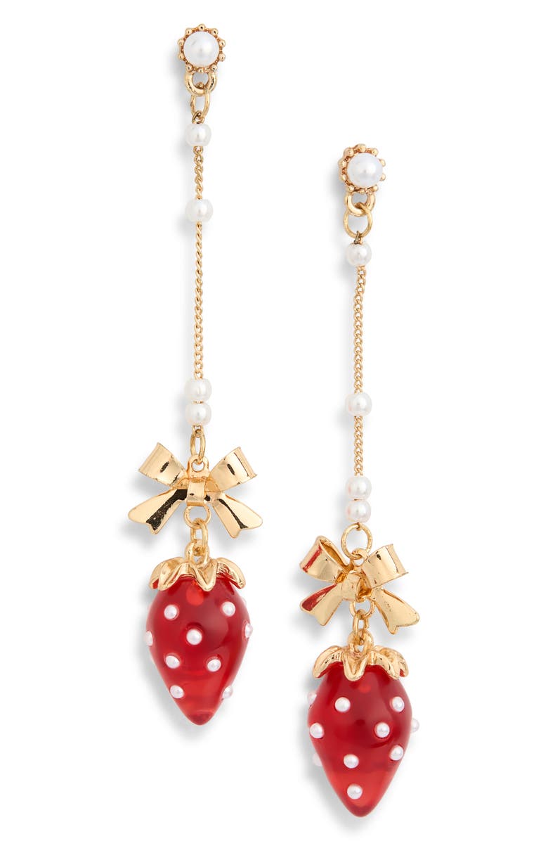 EYE CANDY LOS ANGELES Adeline Strawberry Faux Pearl Drop Earrings, Main, color, Red