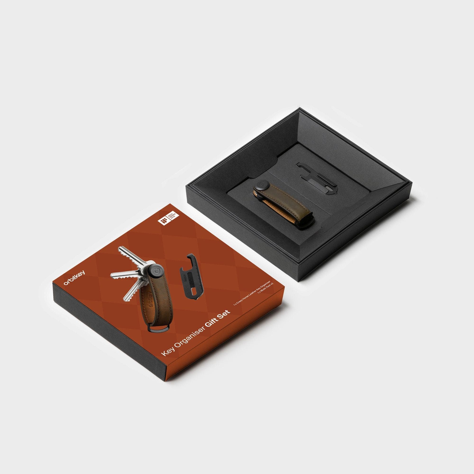 Orbitkey CrazyHorse Key Organiser + Multitool v2 Set, Alternate, color, Oak Brown