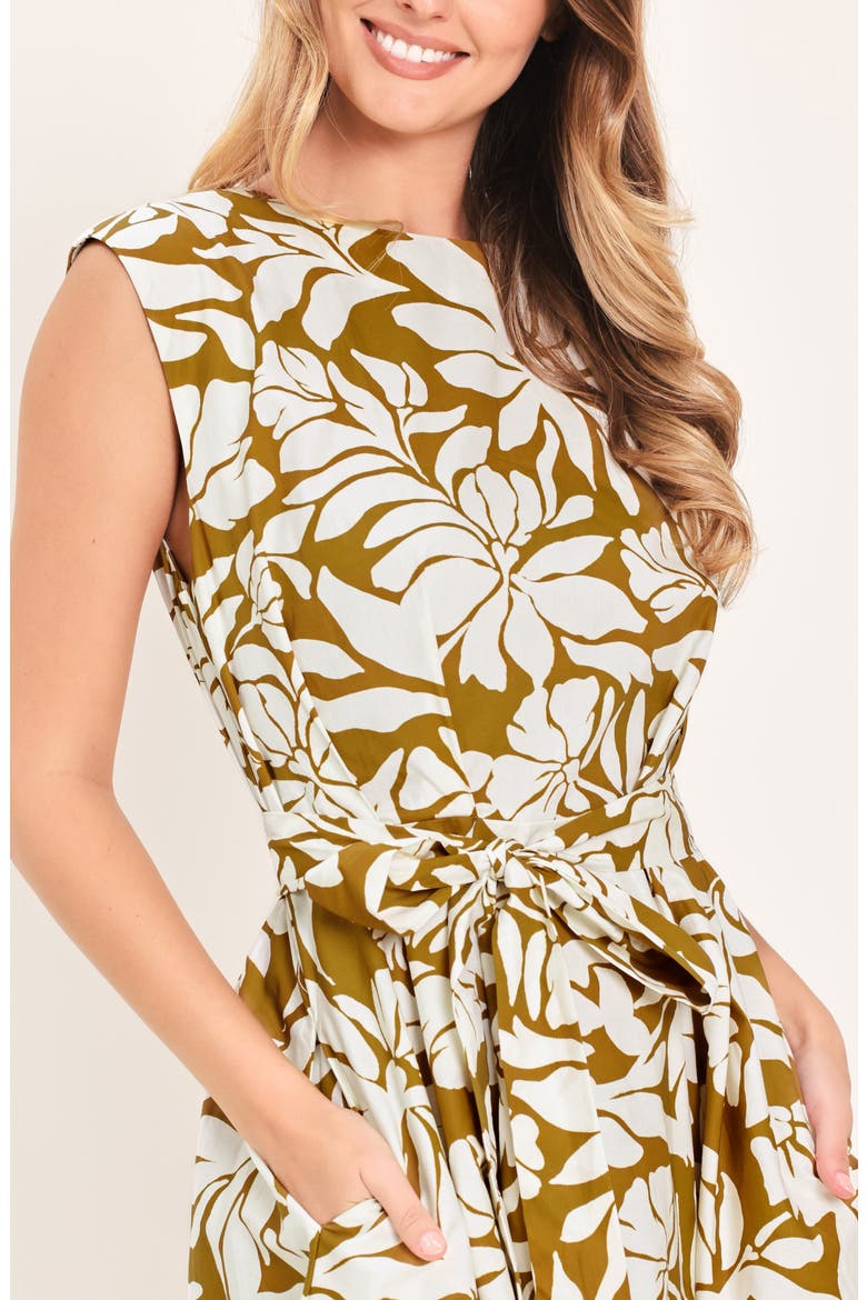 Sleeveless Print Cotton Midi Dress, Alternate, color, CAMEL