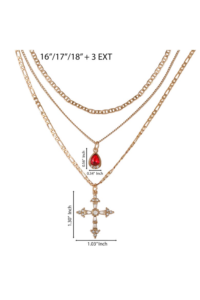 Layered Cross & Gem Necklace, Alternate, color, Gold