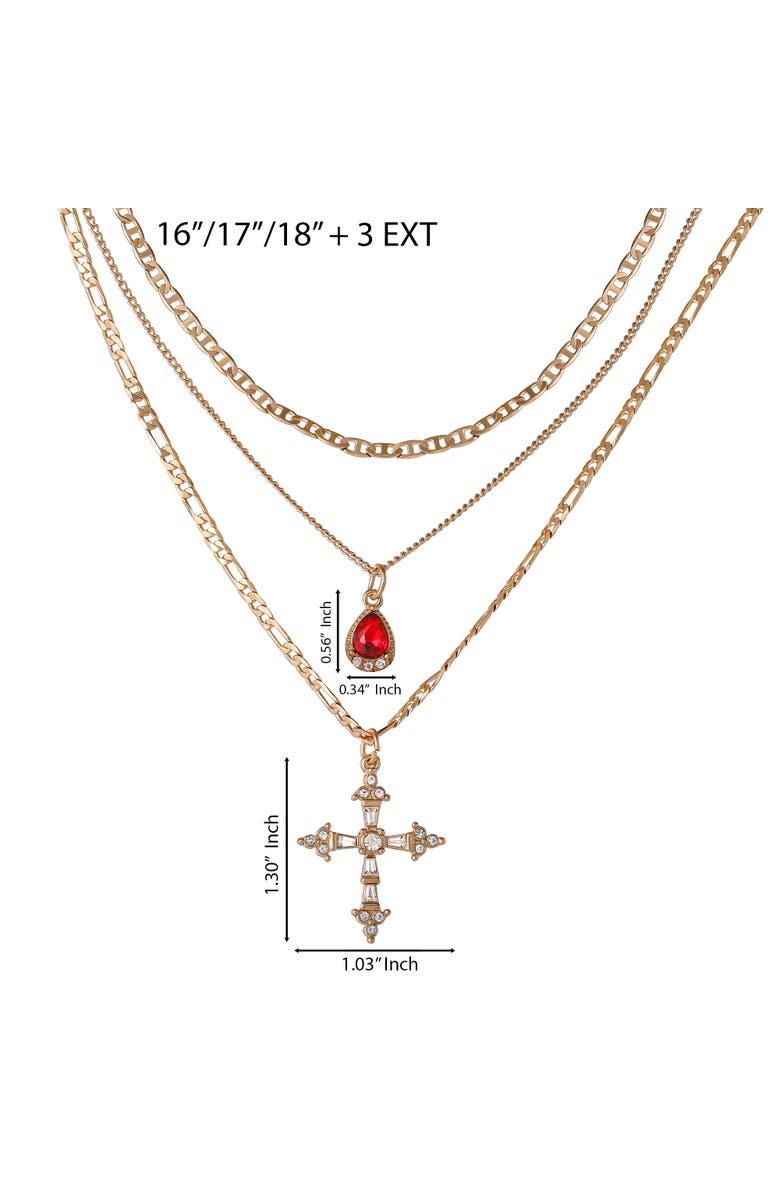 Jessica Simpson Layered Cross & Gem Necklace, Alternate, color, Gold