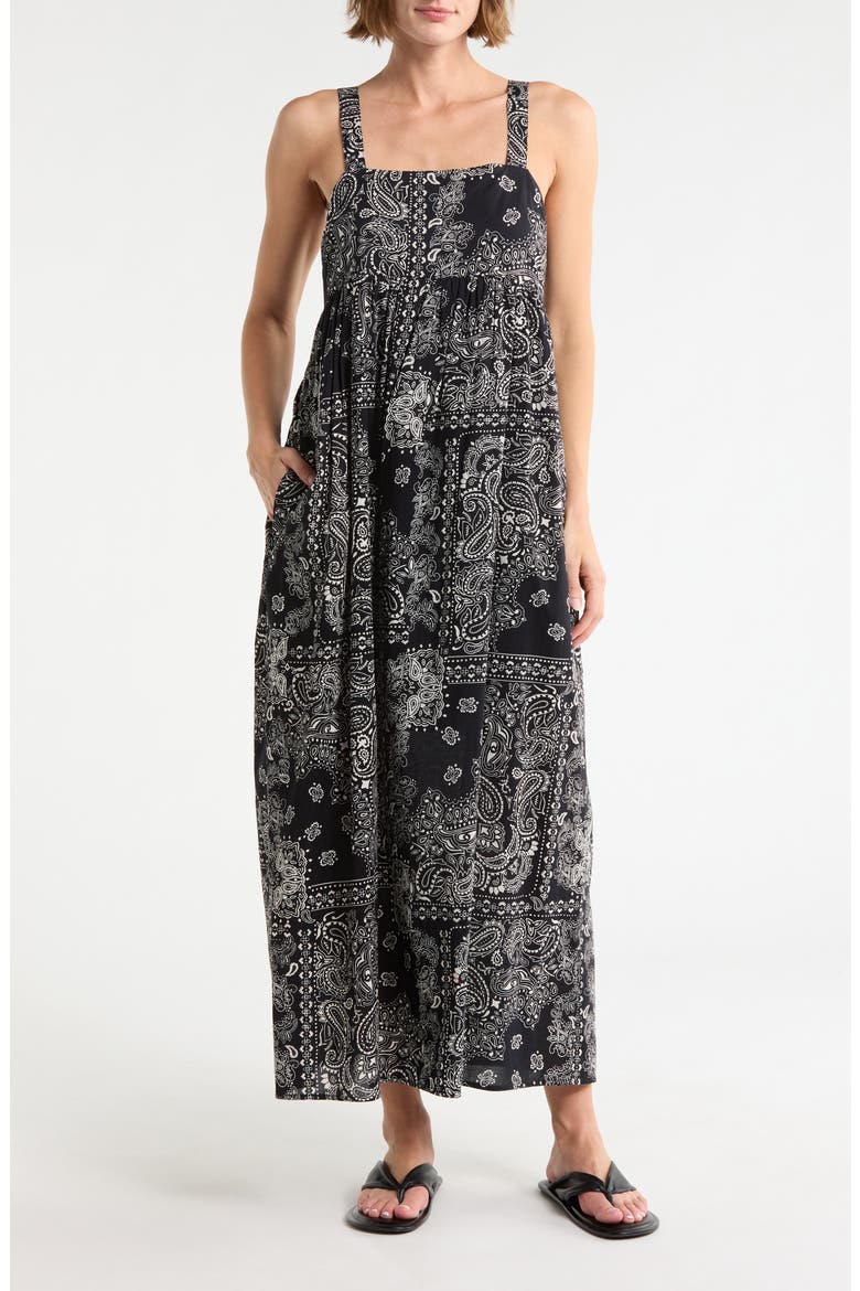 Square Neck Maxi Dress, Main, color, BLACK- IVORY BANDANA CITY