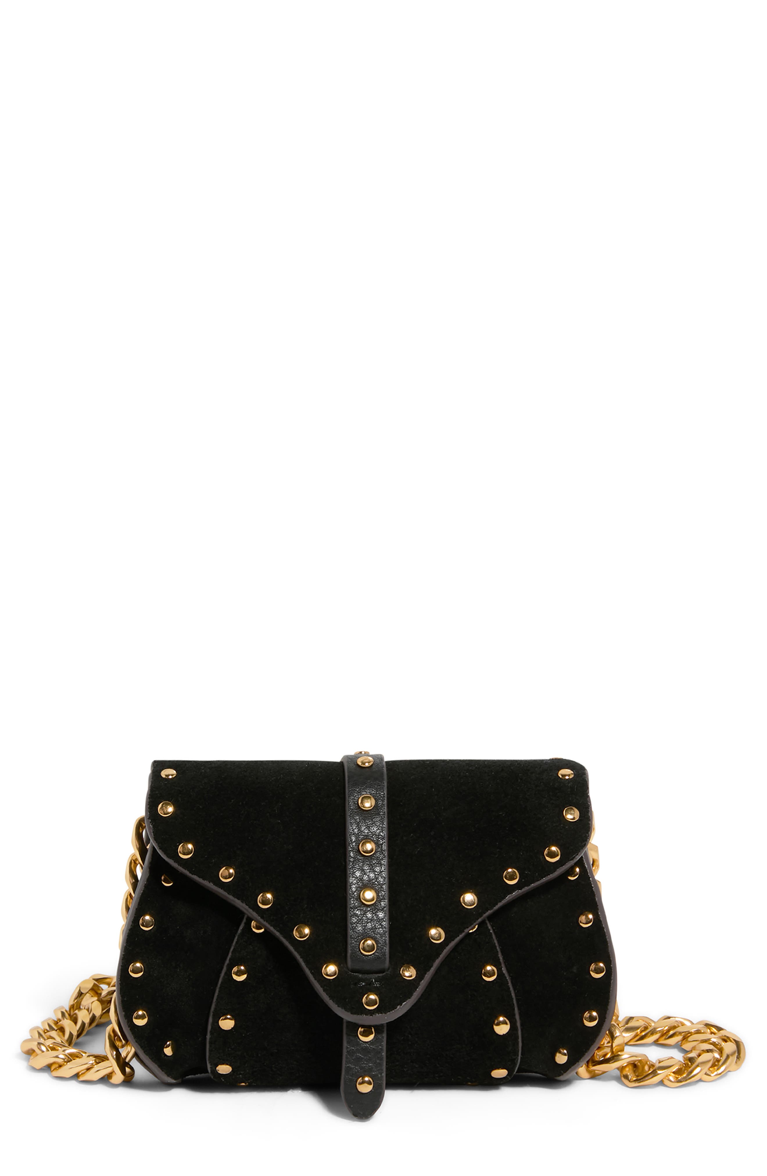 AIMEE Micro Armour Suede Crossbody Bag, Main, color, Black Suede