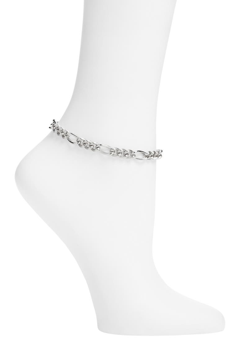 Textured Curb Chain Anklet, Main, color, SILVER
