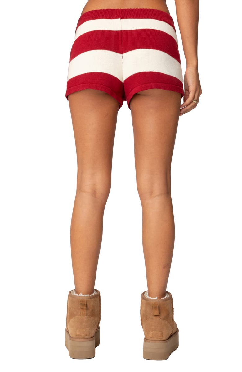 EDIKTED Riley Stripe Knit Shorts, Alternate, color, Burgundy-And-Cream