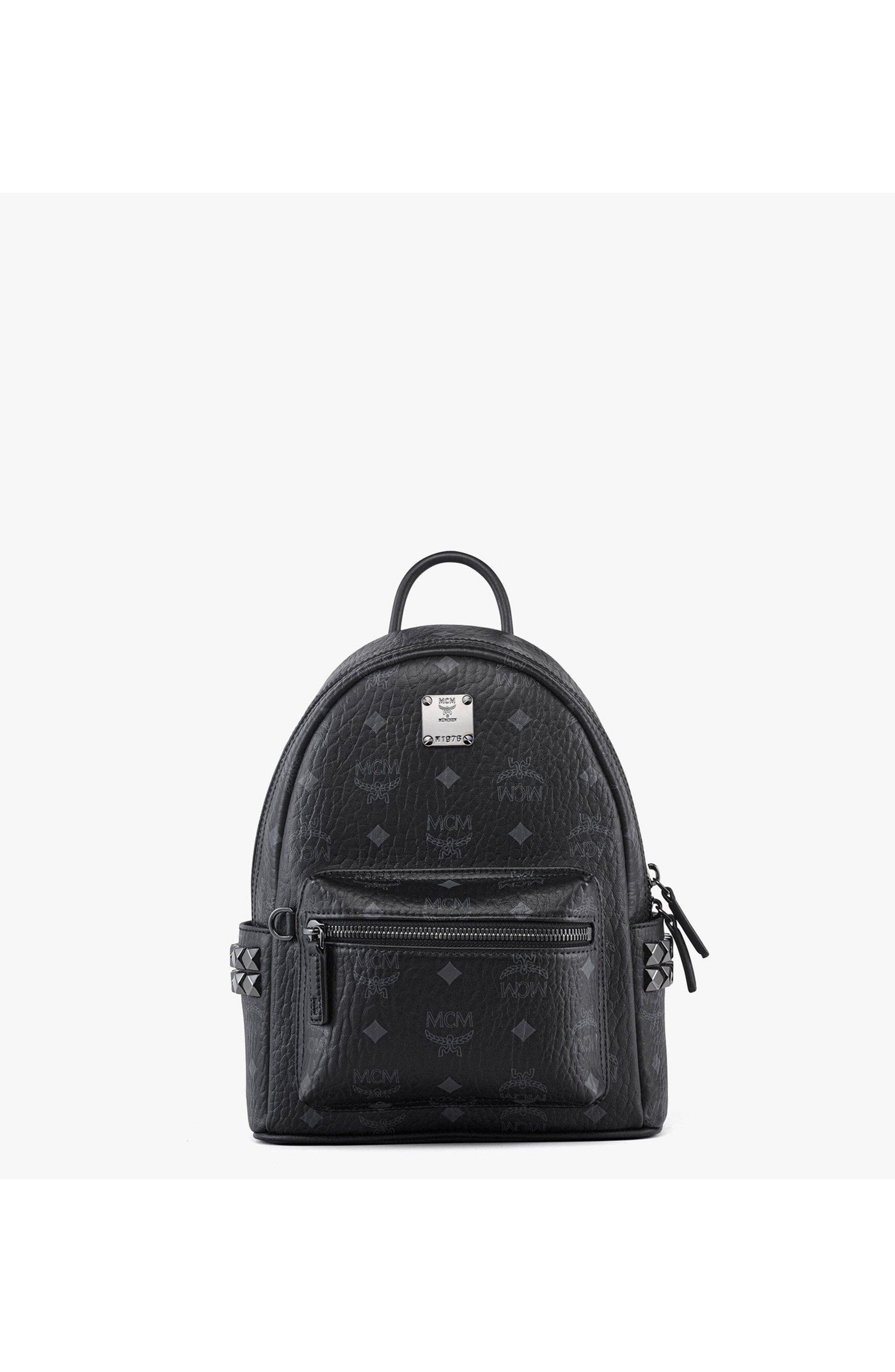 MCM Mini Stark Side Studs Backpack in Visetos, Main, color, Black