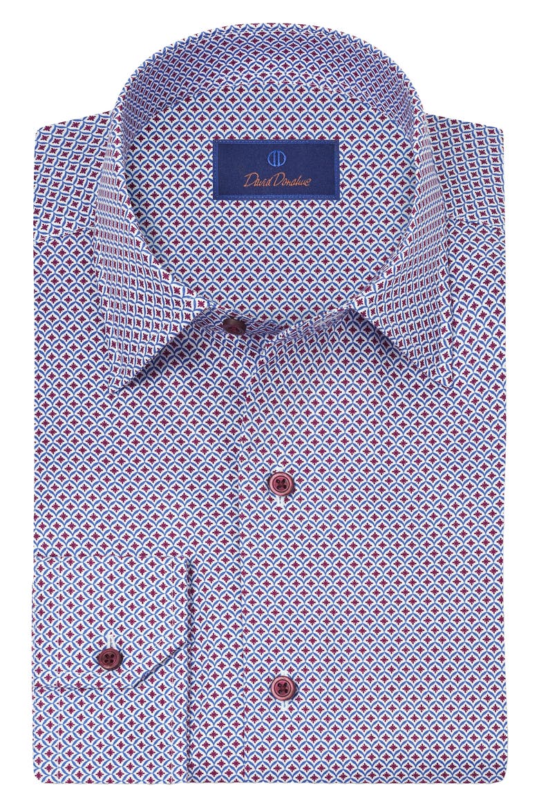 Neat Print Sport Shirt, Main, color, NAVY/ MERLOT