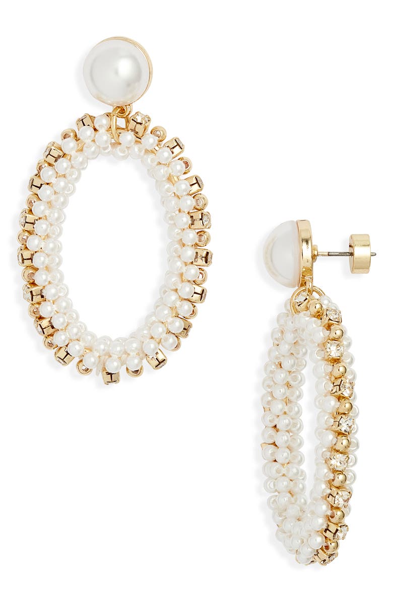 Nordstrom Faux Pearl & Rhinestone Drop Earrings, Main, color, White- Clear- Gold