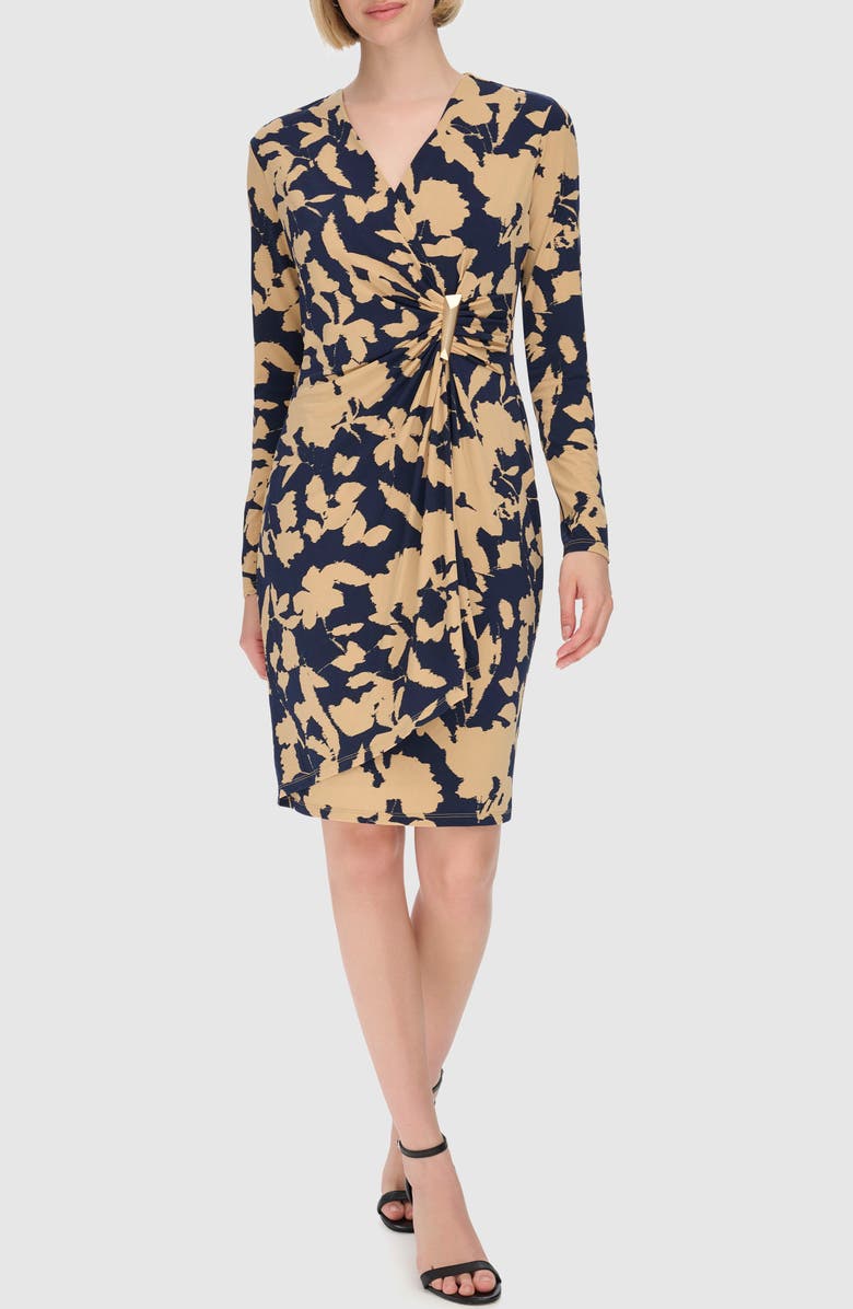 Calvin Klein Floral Long Sleeve Side Bar Dress, Main, color, 