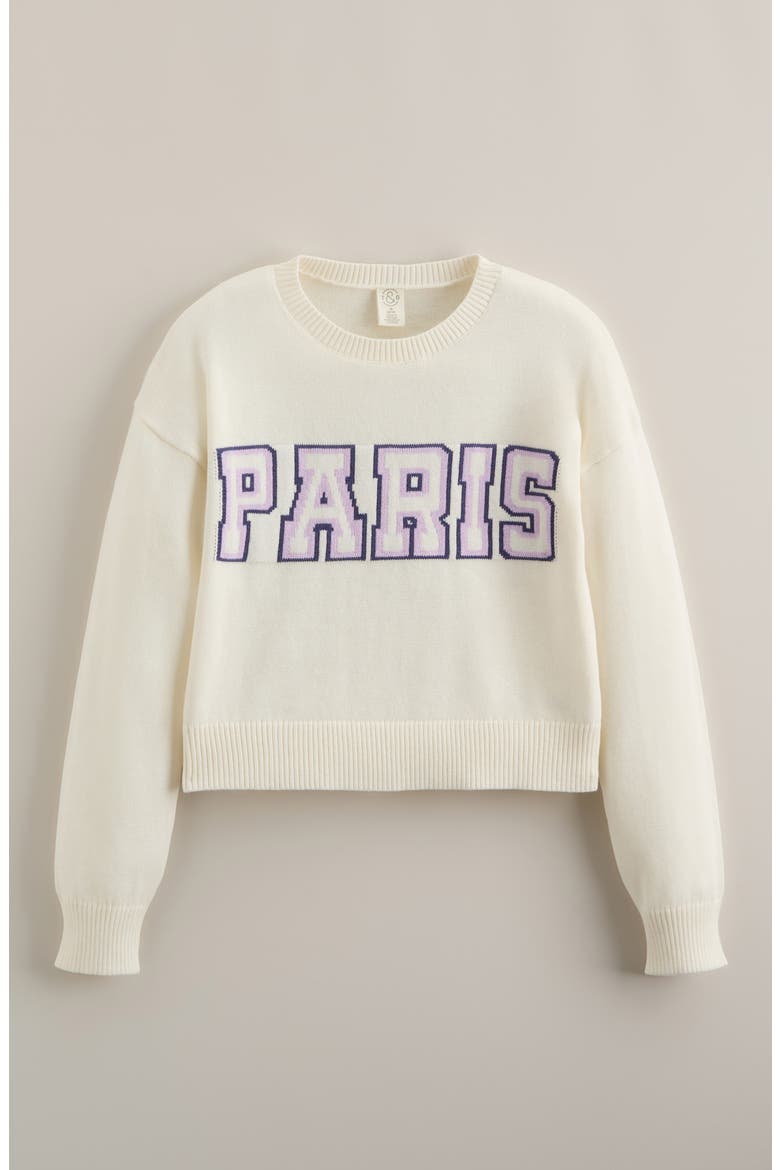 Kids' Intarsia Knit Sweater, Main, color, IVORY- PURPLE BLOOM-BLUE PARIS