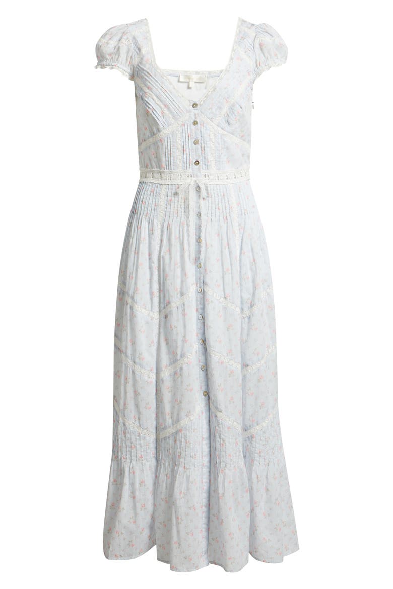 Aurela Lace Trim Pintuck Tiered Maxi Dress, Alternate, color, CHAPPARAL BLUE