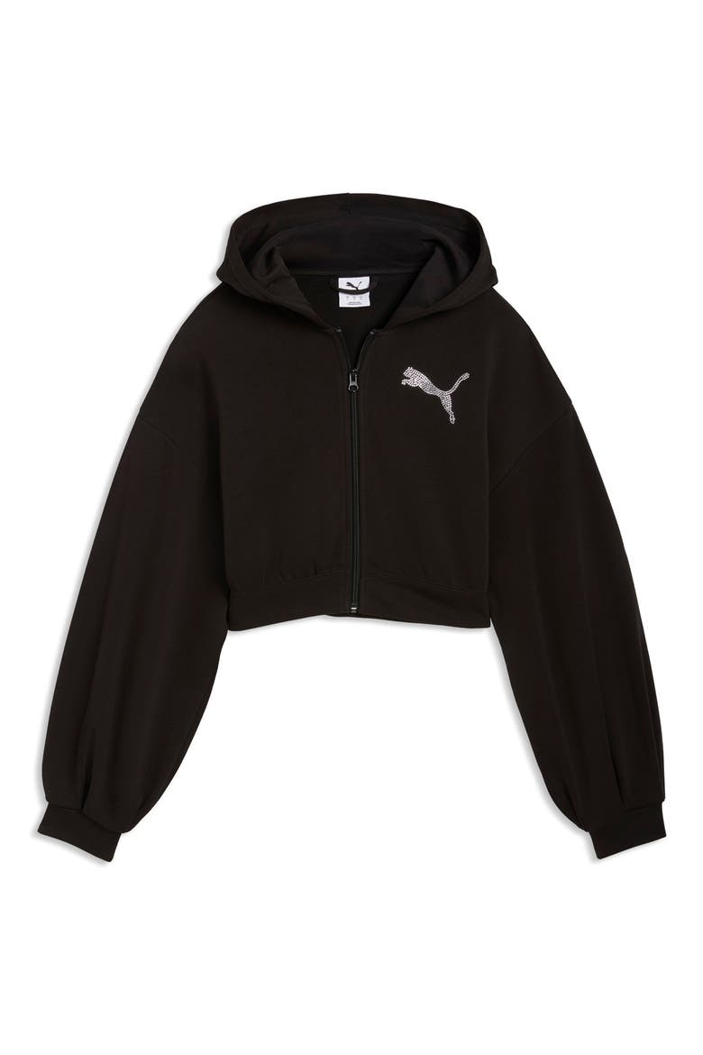 Essentials Bedazzled Rhinestone Embellished Cropped Graphic Hoodie, Alternate, color, PUMA BLACK