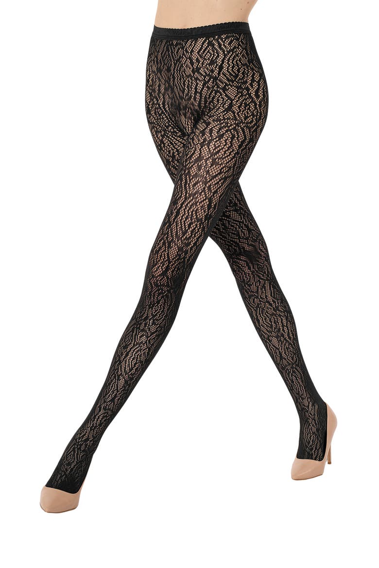 Rose Lace Tights, Main, color, BLACK