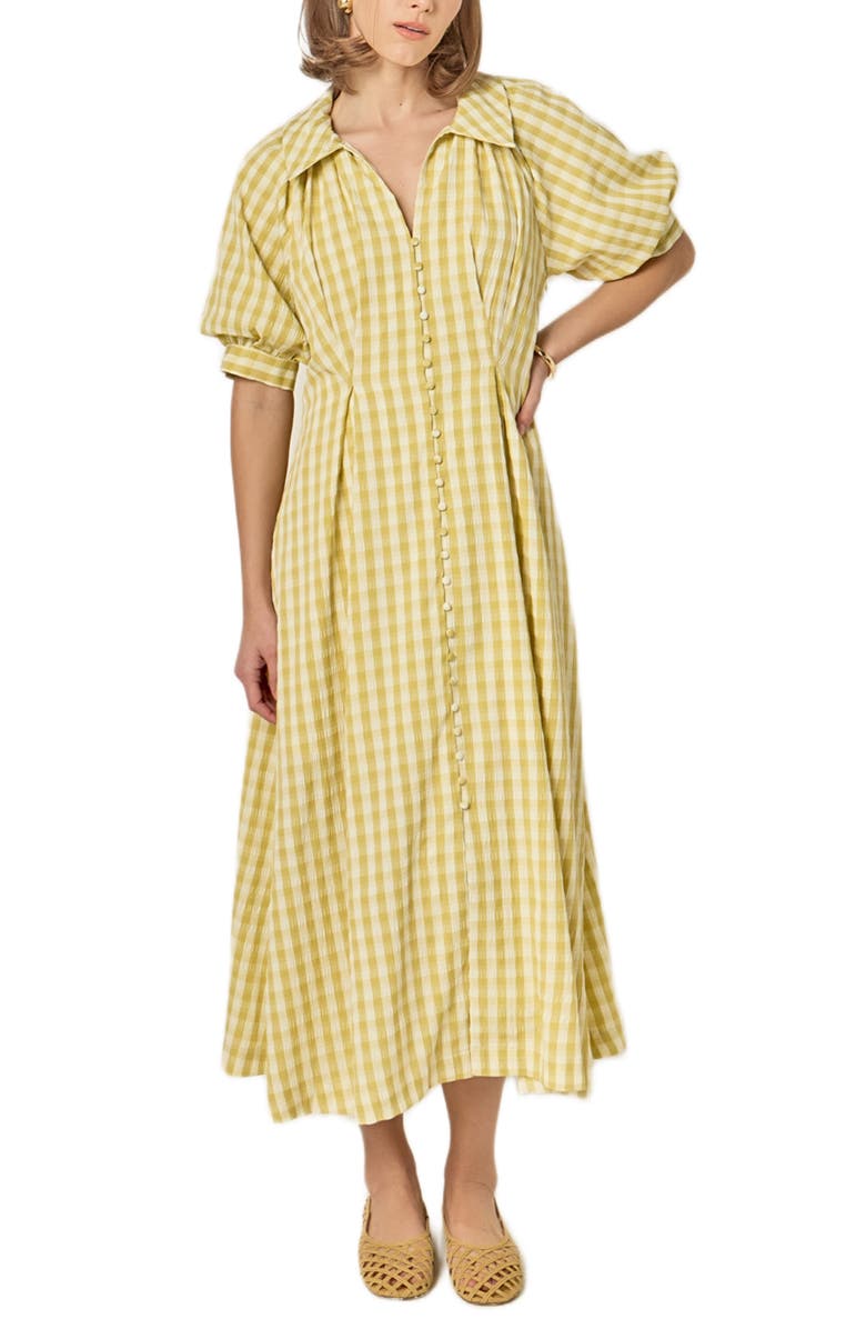 English Factory Gingham Puff Sleeve Seersucker Shirtdress, Alternate, color, Pistachio