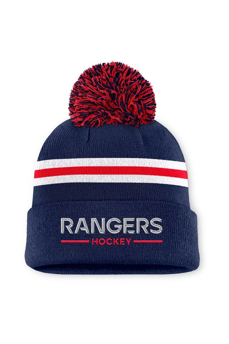 Women's Fanatics Navy New York Rangers Authentic Pro Rink Cuffed Knit Hat with Pom, Main, color, Navy
