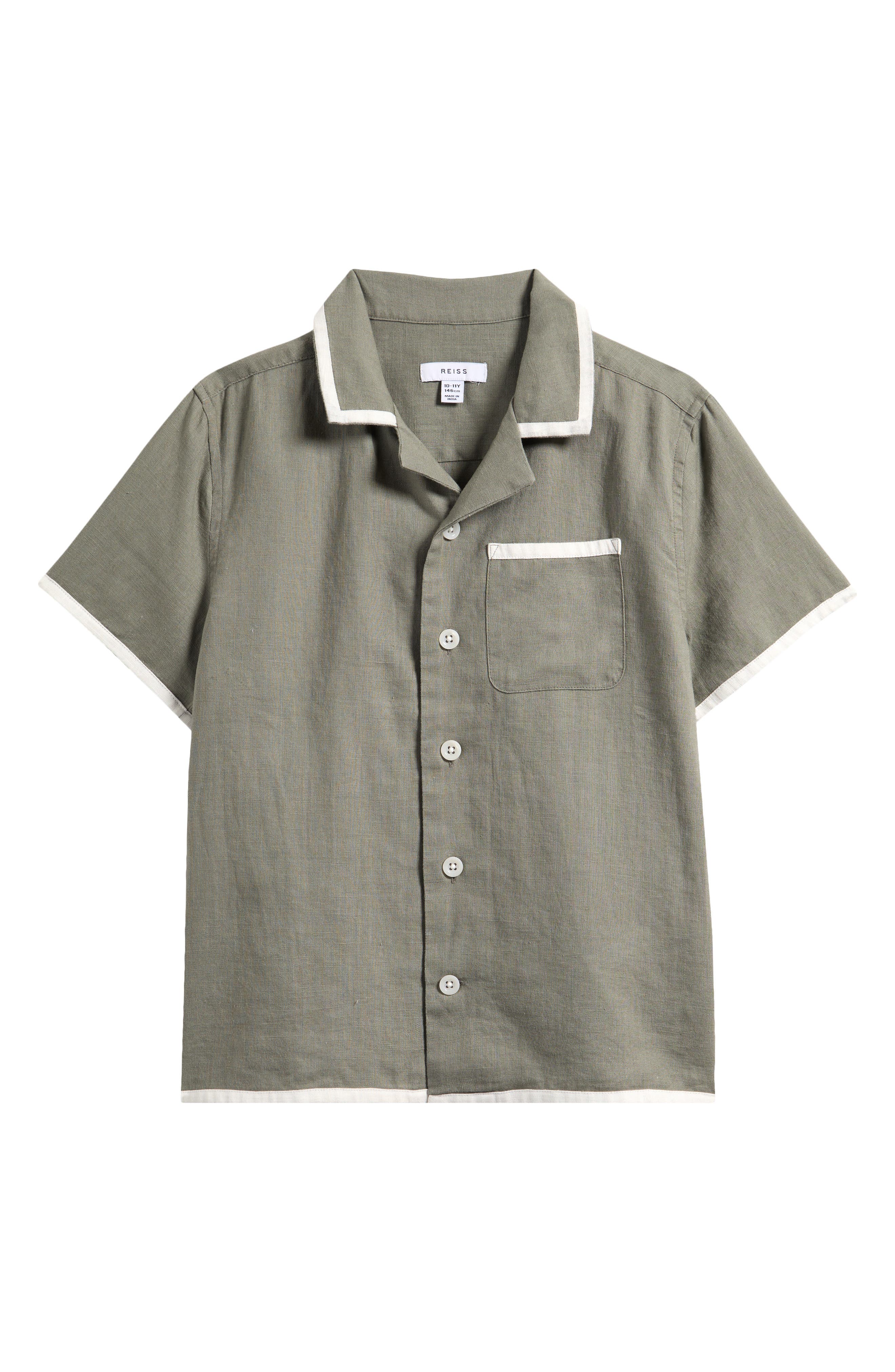 Reiss Kids' Vitan Short Sleeve Linen Camp Shirt