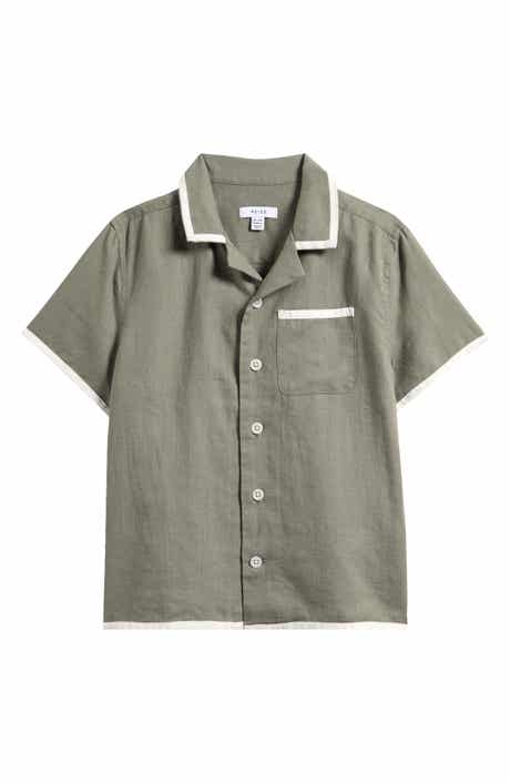 Reiss Kids' Vitan Short Sleeve Linen Camp Shirt