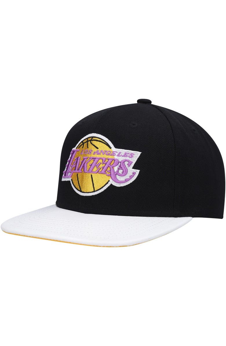 Mitchell & Ness Men's Mitchell & Ness  Black/White Los Angeles Lakers Hardwood Classics Wear Away Visor Snapback Hat, Main, color, 