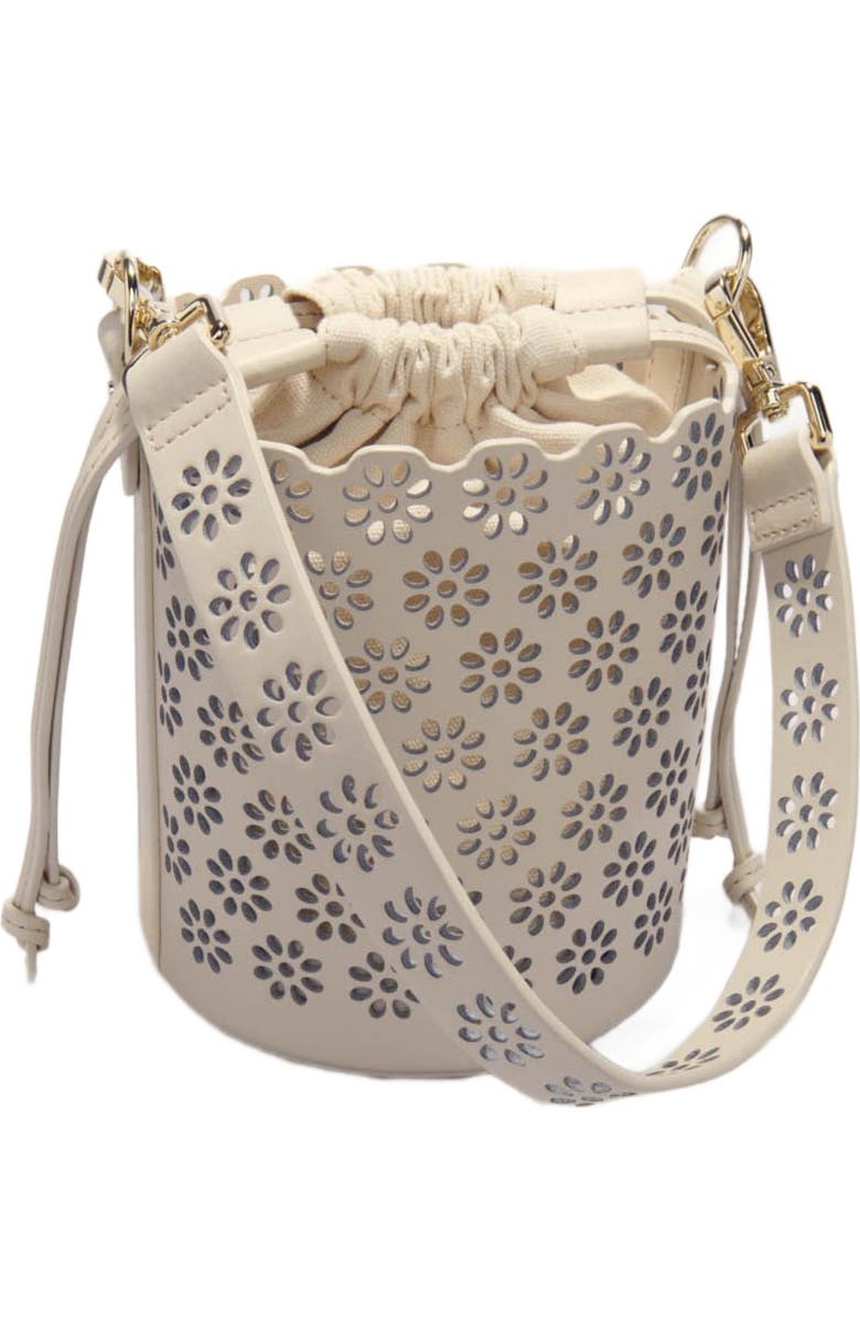 maje Perforated leather bucket bag, Alternate, color,