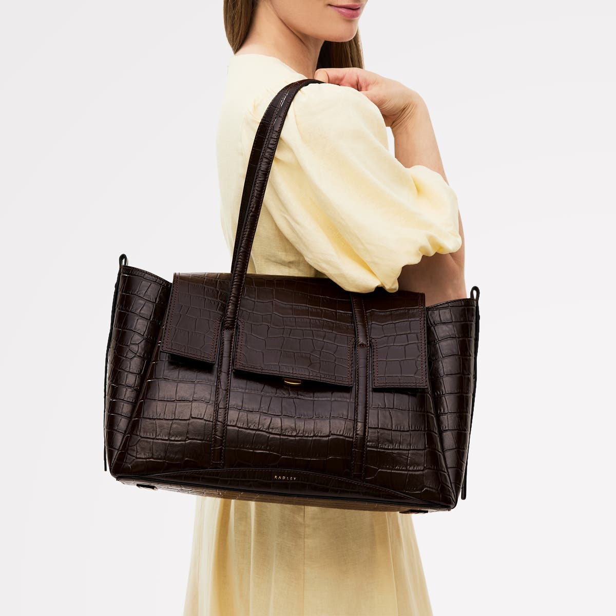 Radley The Chancery - Faux Croc Large Flapover Shoulder Bag, Alternate, color, Walnut