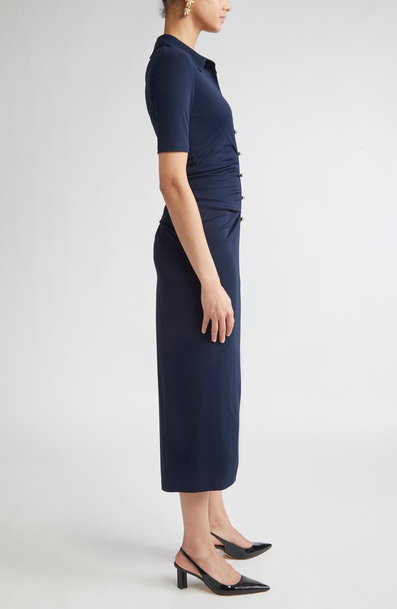 Carolina Herrera Ruched Jersey Polo Dress, Alternate, color, Midnight
