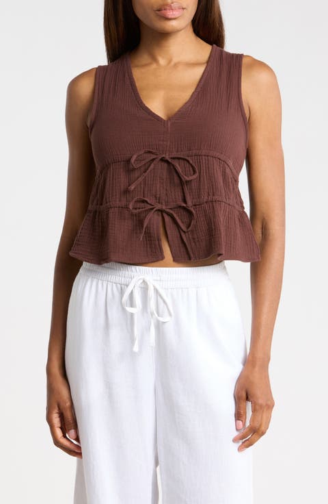 Tie Front Cotton Gauze Crop Tank