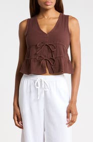 Ellen Tracy Tie Front Cotton Gauze Crop Tank