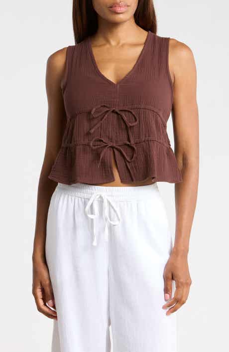 Tie Front Cotton Gauze Crop Tank