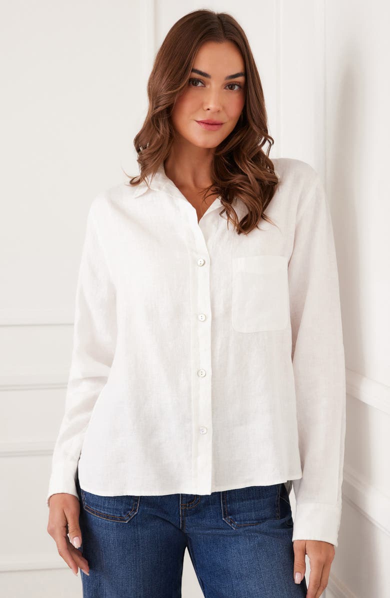 Karen Kane Linen Button-Up Shirt, Alternate, color, Off White