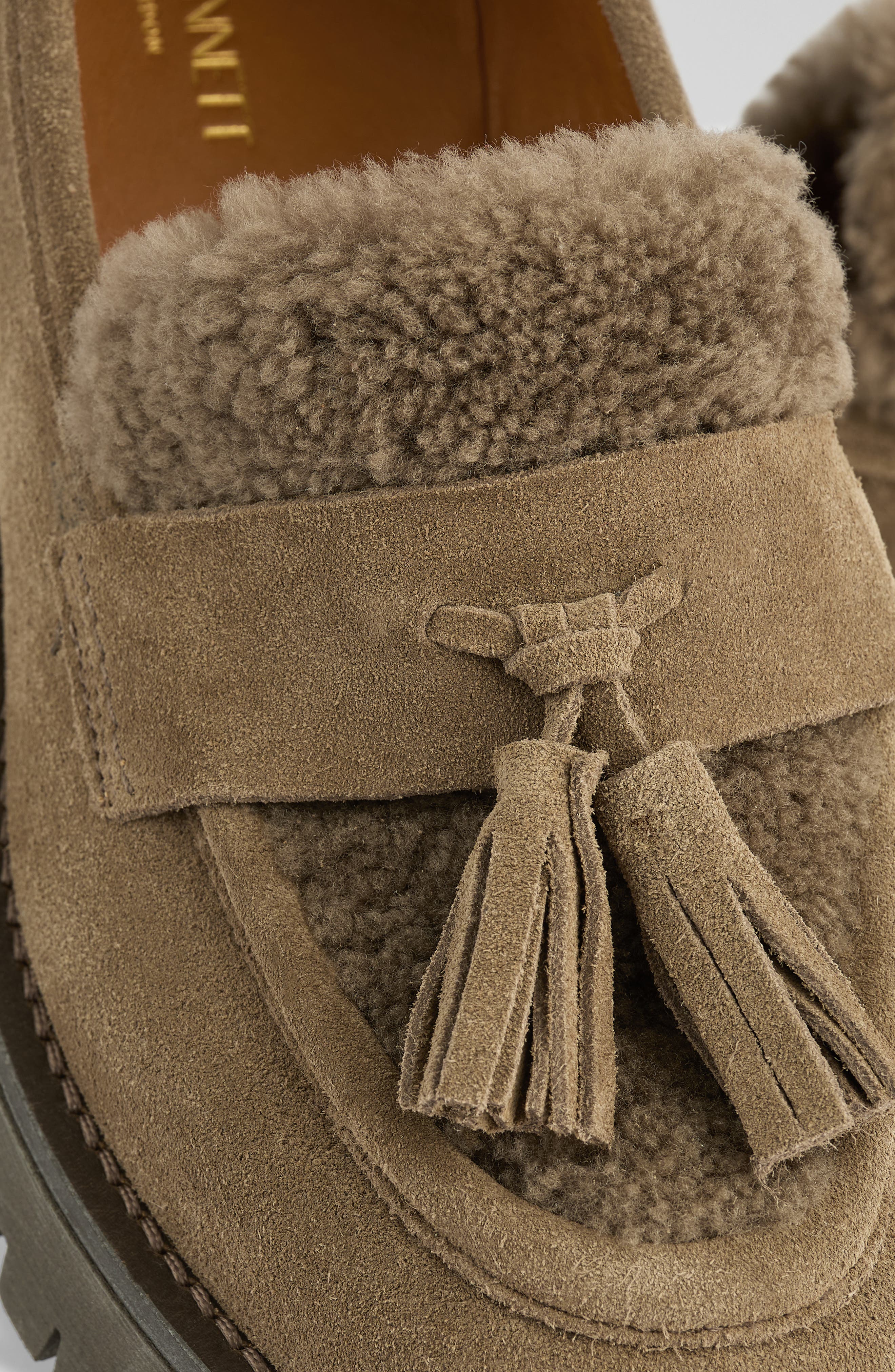 LK Bennett Shirley Genuine Shearling Tassel Loafer, Alternate, color, Natural