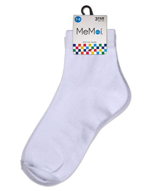 Memoi Unisex Cotton Blend Mid-cut Socks 3-pack In White