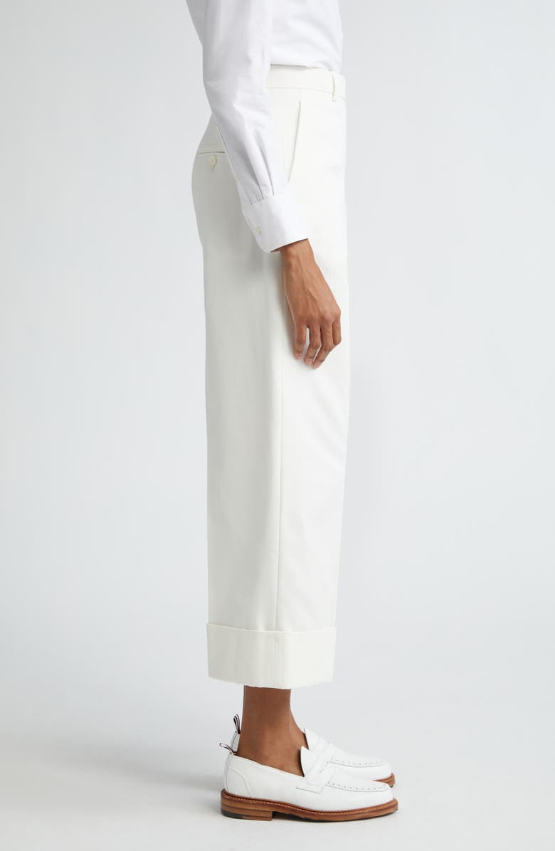 Thom Browne High Waist Straight Leg Cotton Canvas Crop Pants, Alternate, color, Off White