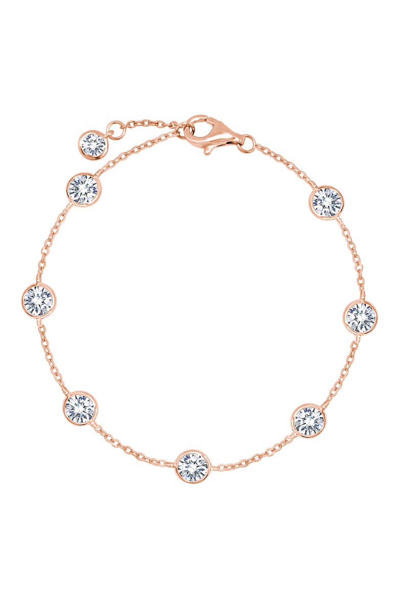 Cubic Zirconia Bezel Station Anklet, Main, color, 18KT ROSE GOLD/ CLEAR STONE